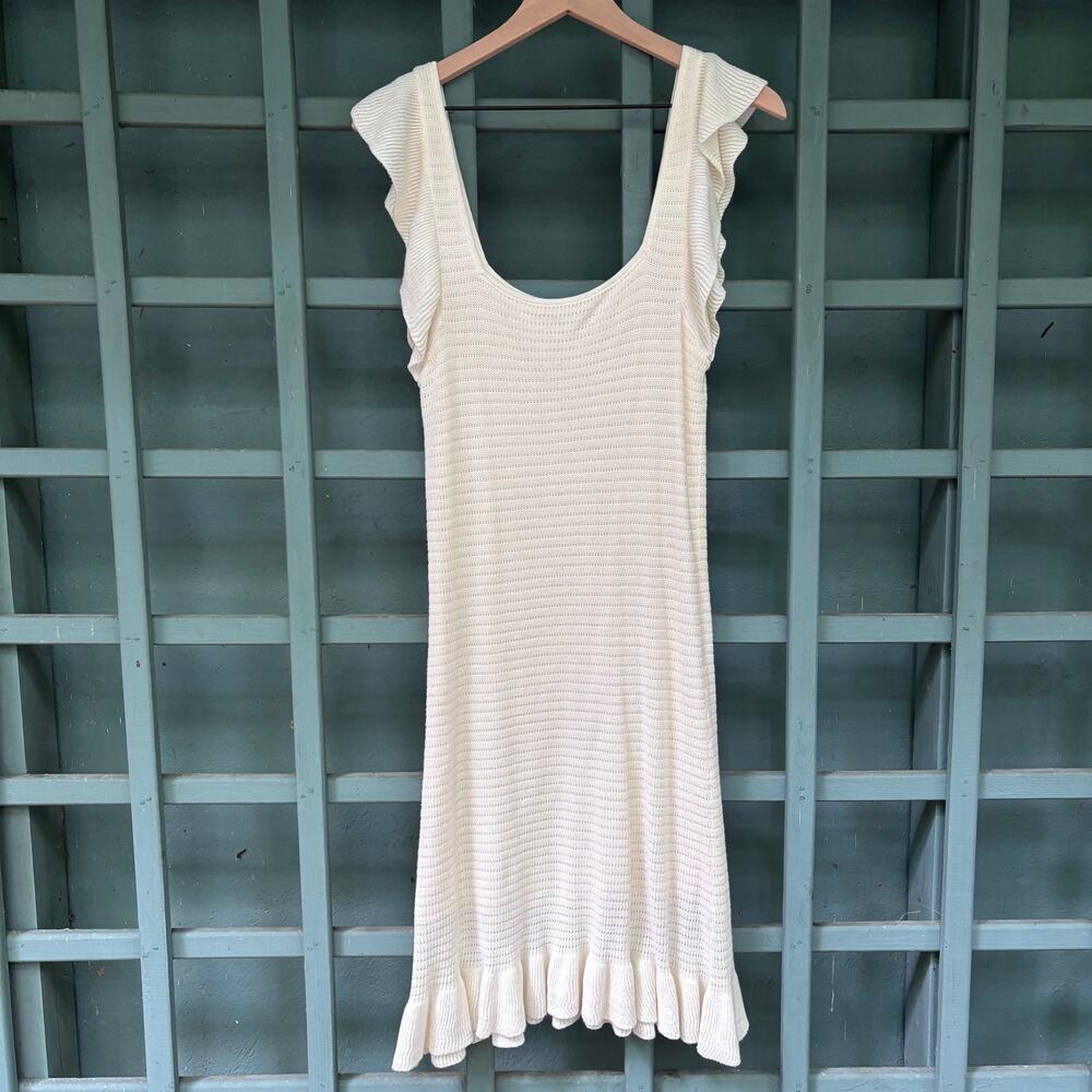 House of Harlow 1960 Ivory Pointelle Knit Midi Dress Size M Boho Quiet Luxury - Picture 2 of 7